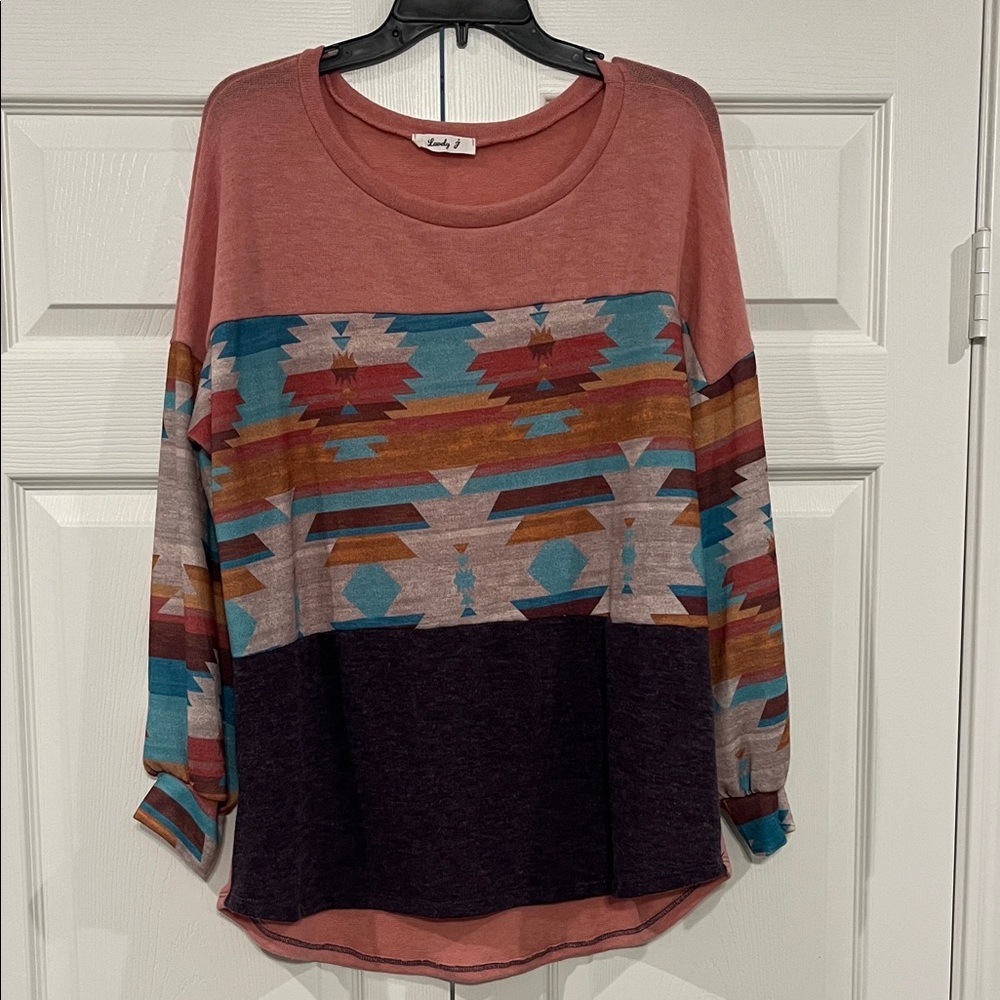 Trendy Multicolor Aztec Print Blouse